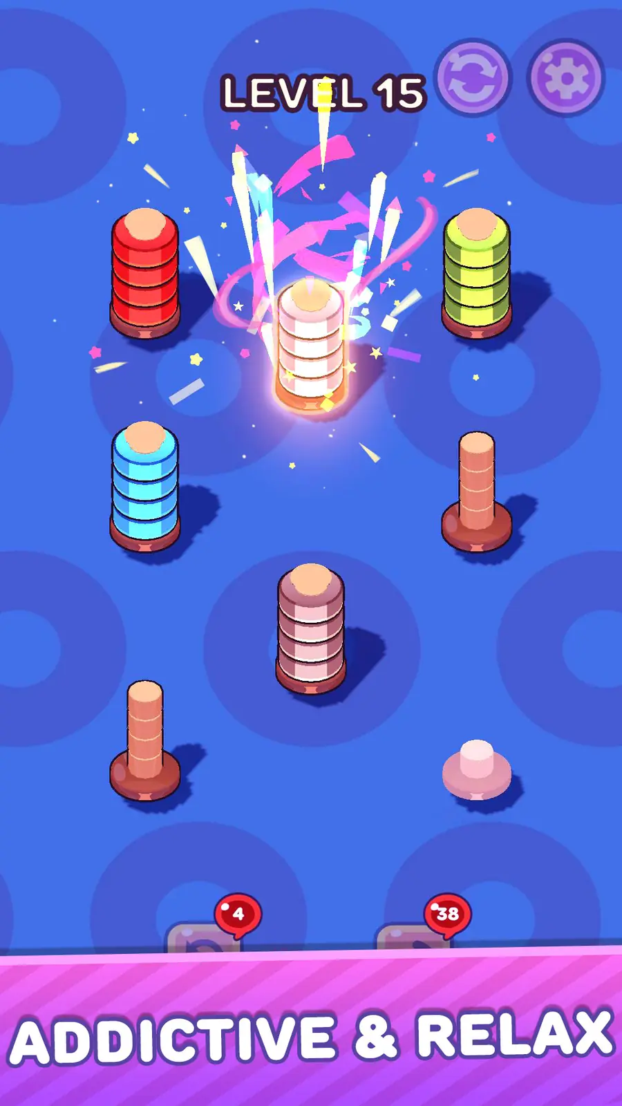 Candy sort Color puzzle addictive and relax screen showing a completed sort