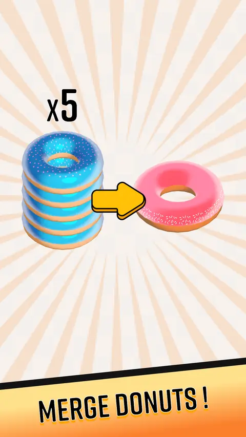 Candy Sort Puzzle merge donuts screen showing a stack of five donuts combining into one
