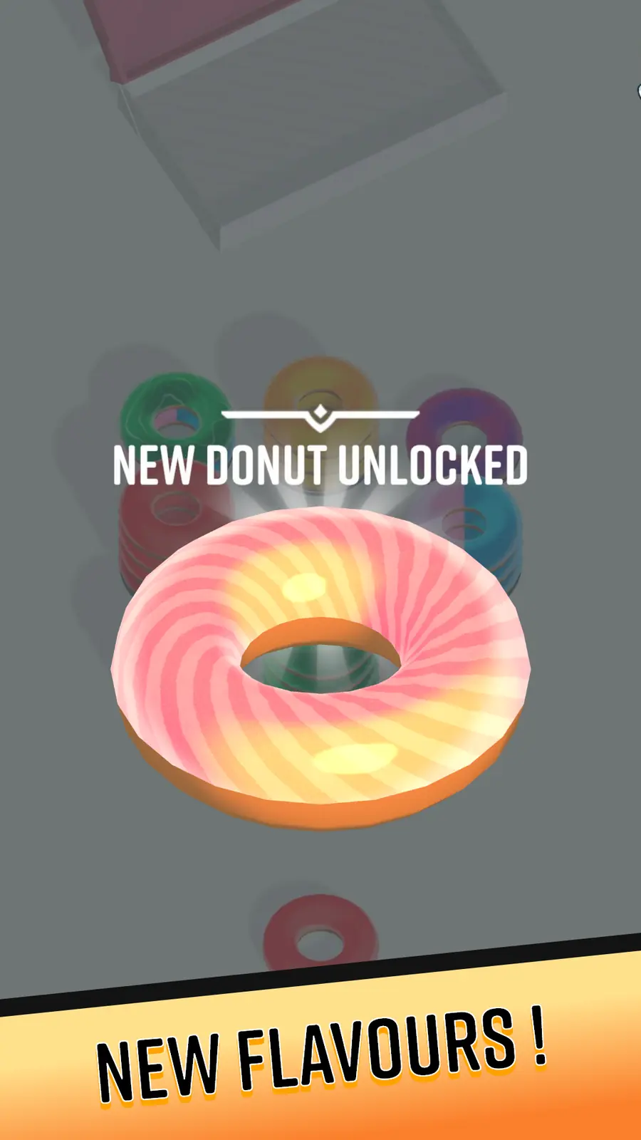 Candy Sort Puzzle new flavours unlocked screen revealing a striped donut reward